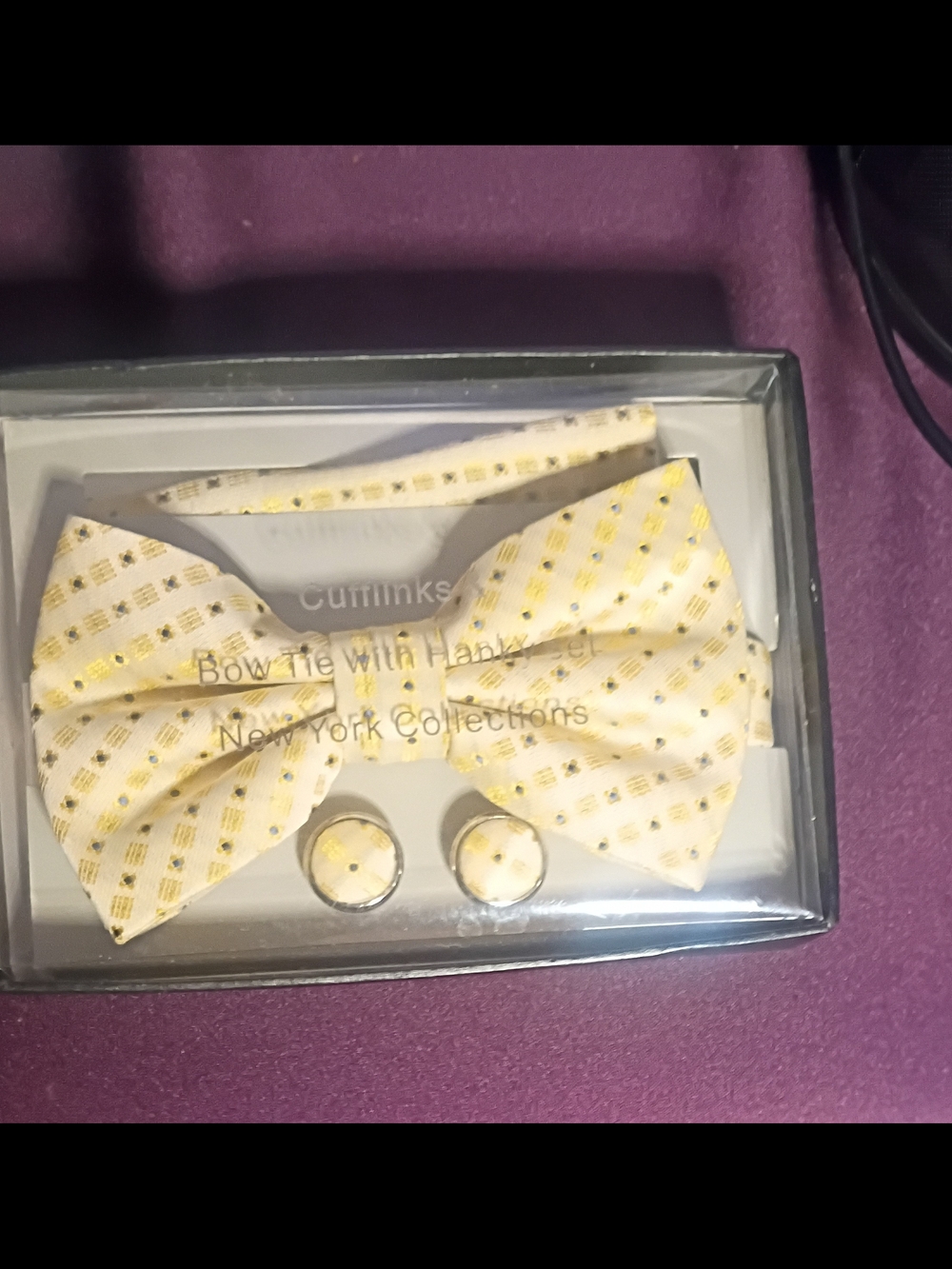 Cream and Yellow Patterned Bow Tie with Cufflinks Set